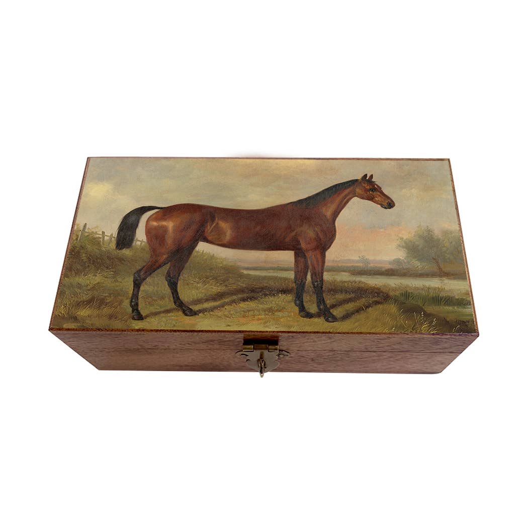 Hunter In A Landscape Decorative Solid Wood Trinket Boxes: Wood and Glass