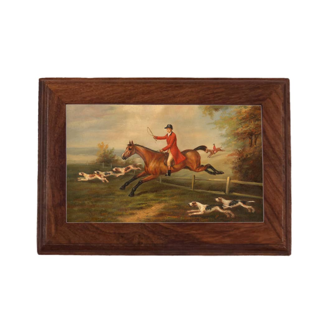 Fox Hunt Equestrian Print Wood Trinket/Jewelry Box