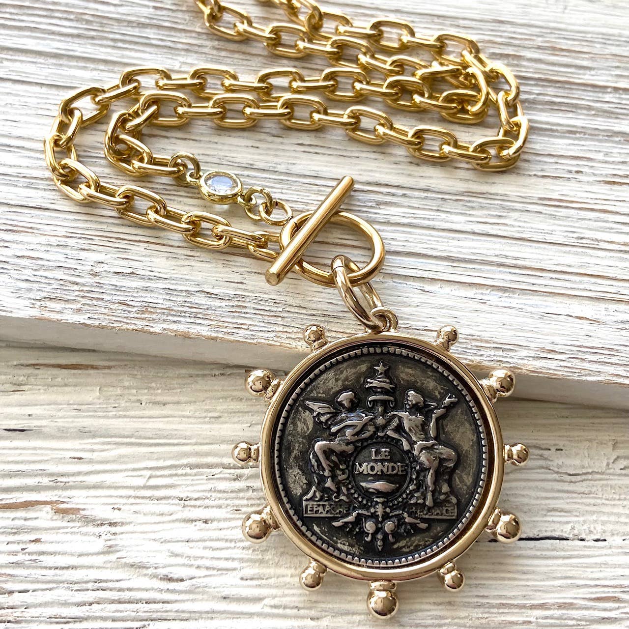 Coin necklace french medallion jewelry boutique salon: Horse