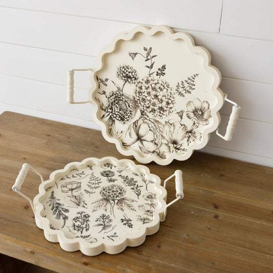 Scalloped Trays - White And Black Botanicals - Large
