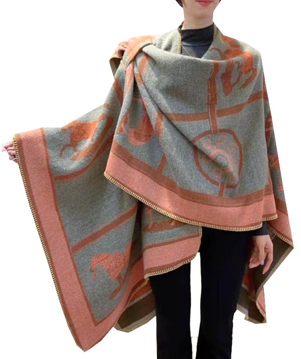 Equestrian Orange Reversible Hands Free Blanket Loop Wrap