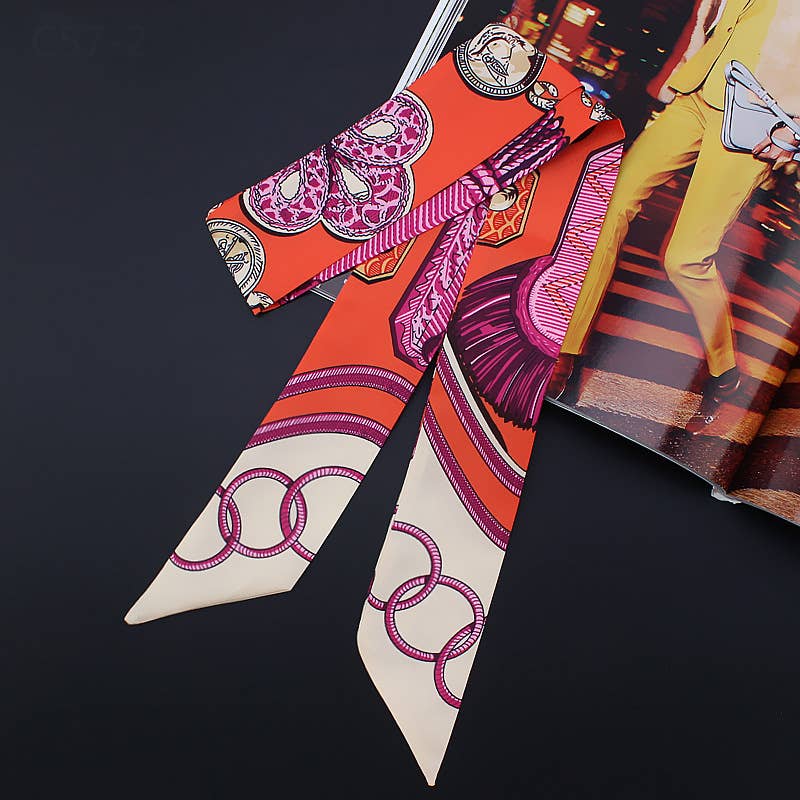 Epaulette Ribbon Tie Scarf and Round Orange Gift Box: Red