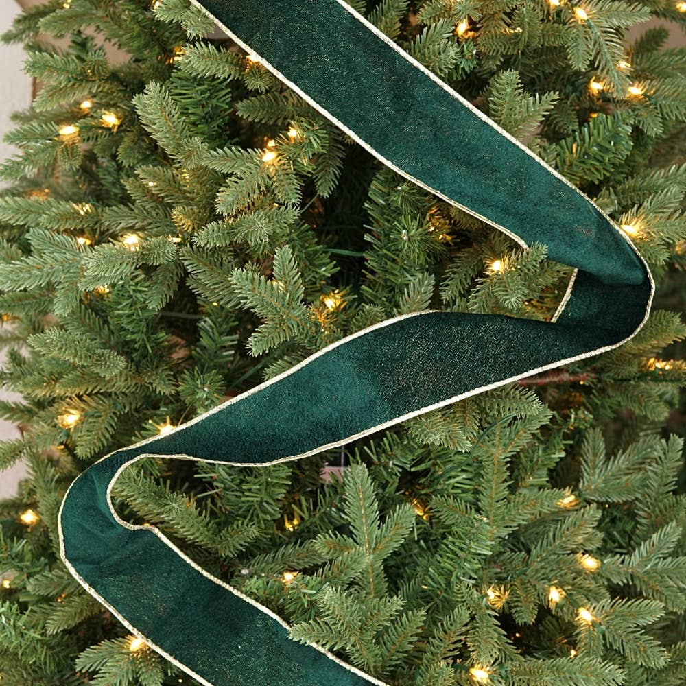R32947-Wired Ribbon-Green hard velvet w. Gold Back (2.5inW)