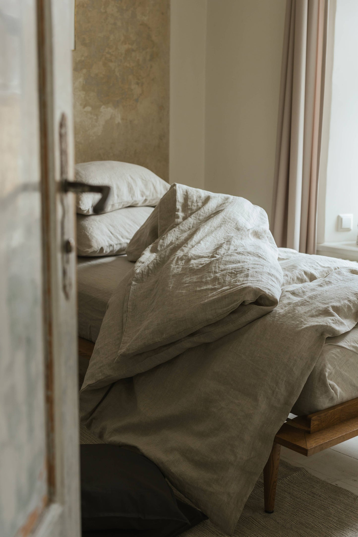 Natural Melange Linen Fitted Sheet: US King fitted | 193x203x25 cm