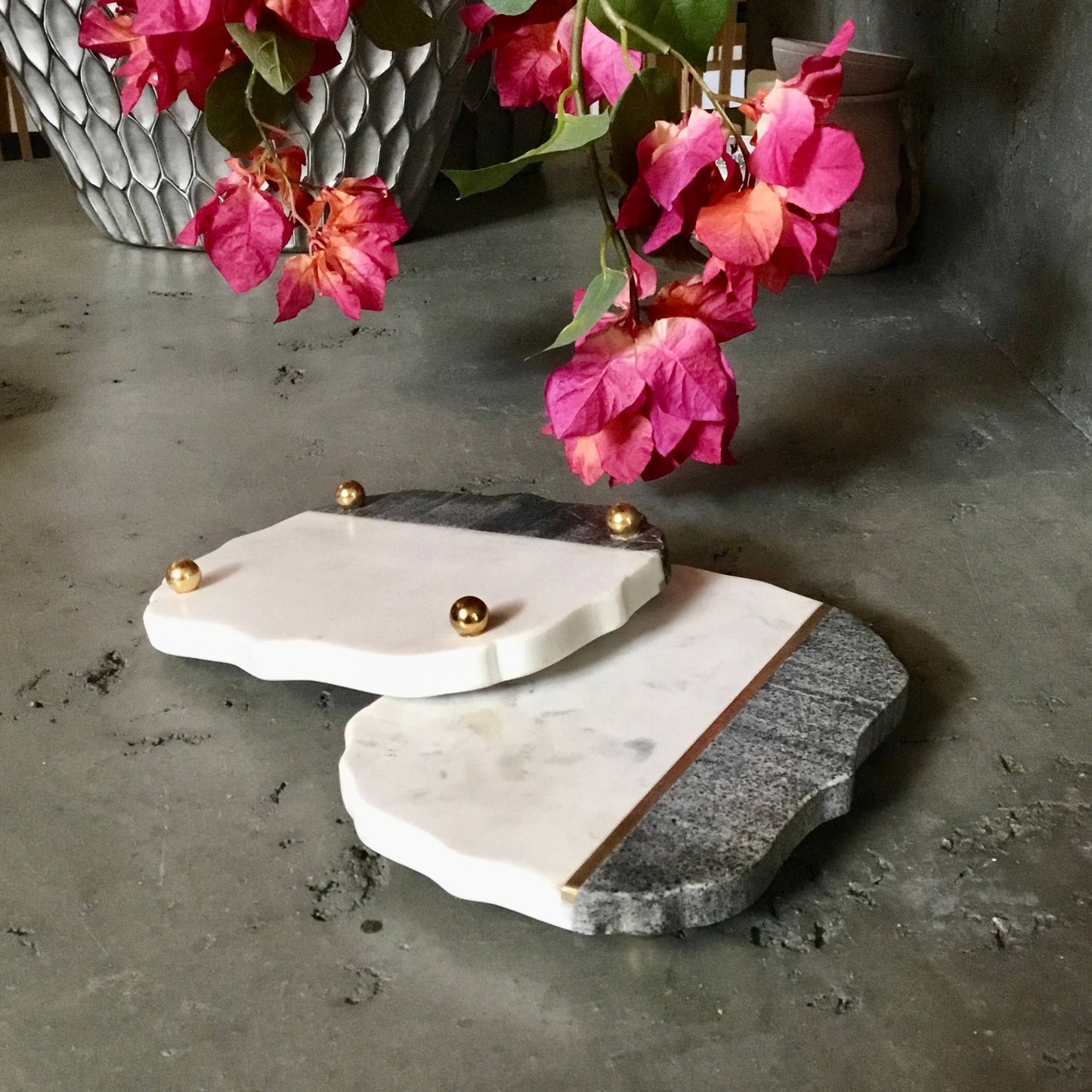 Black & White Marble Butterfly Trivet w/ Gold Inlay