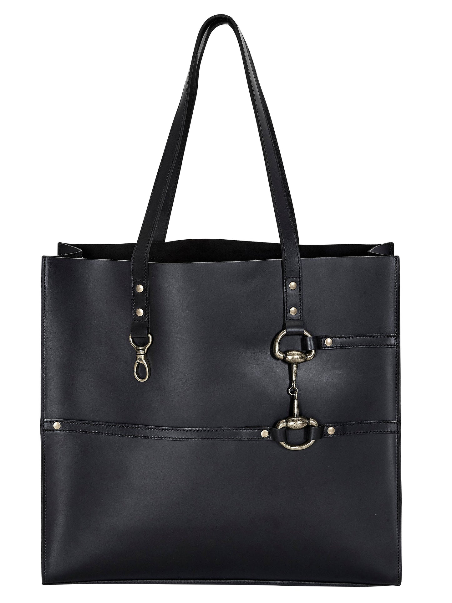 AWST Int'l Snaffle Bit Leather Tote Bag: Black / STD