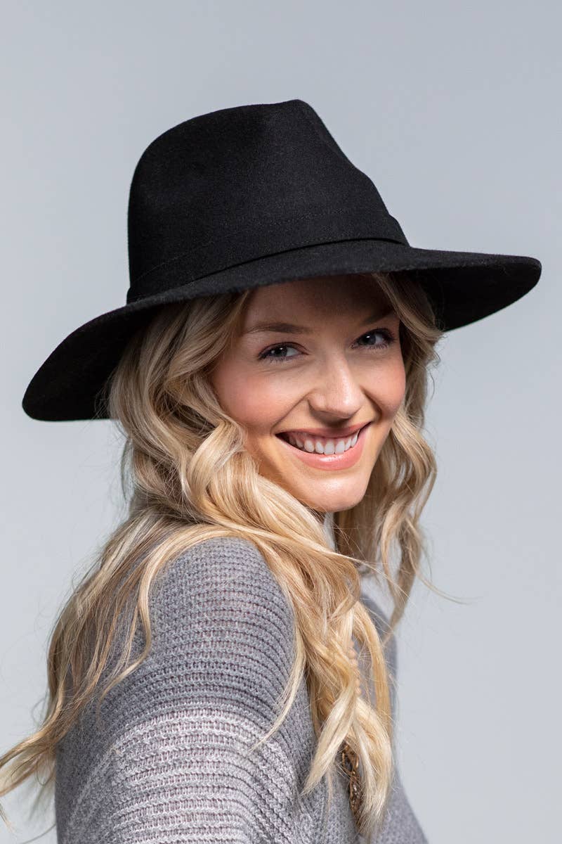 100% Wool Simplistic Panama Hat: Black / OS