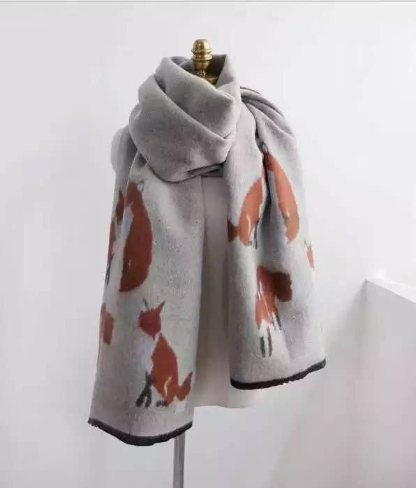 Tallyho Mr Fox Soft Winter Scarf Shawl: Dark Grey/Mustard
