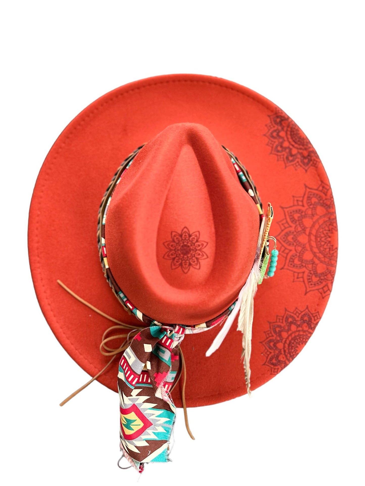 Mandala Burned Hat Western Rancher Hat: Hibiscus Red / Cotton Poly Rancher