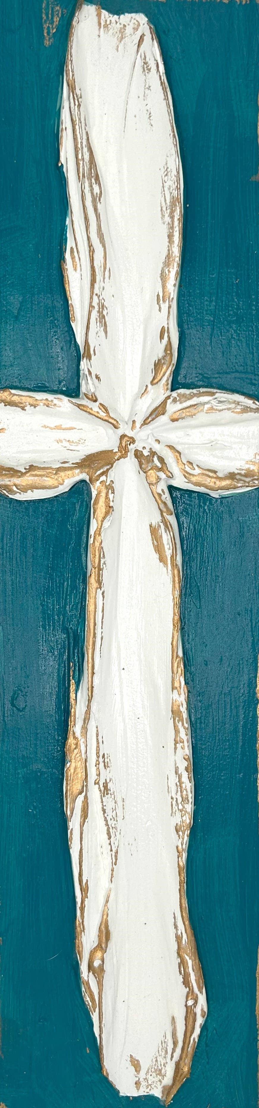 Traditional Cross handmade textured wood block: Sage background