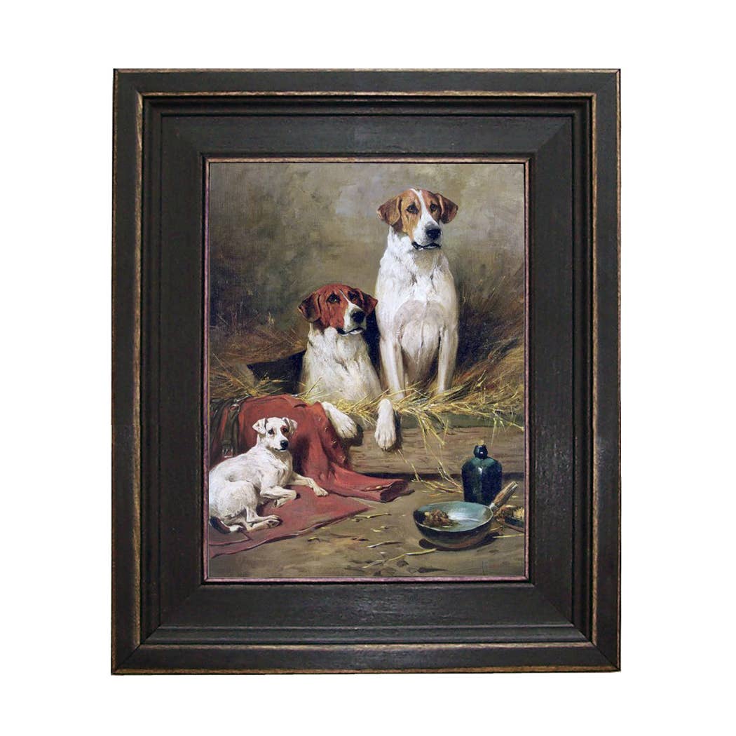Three Hounds Framed Oil Painting Print on Canvas Black Frame: 5" x 6"