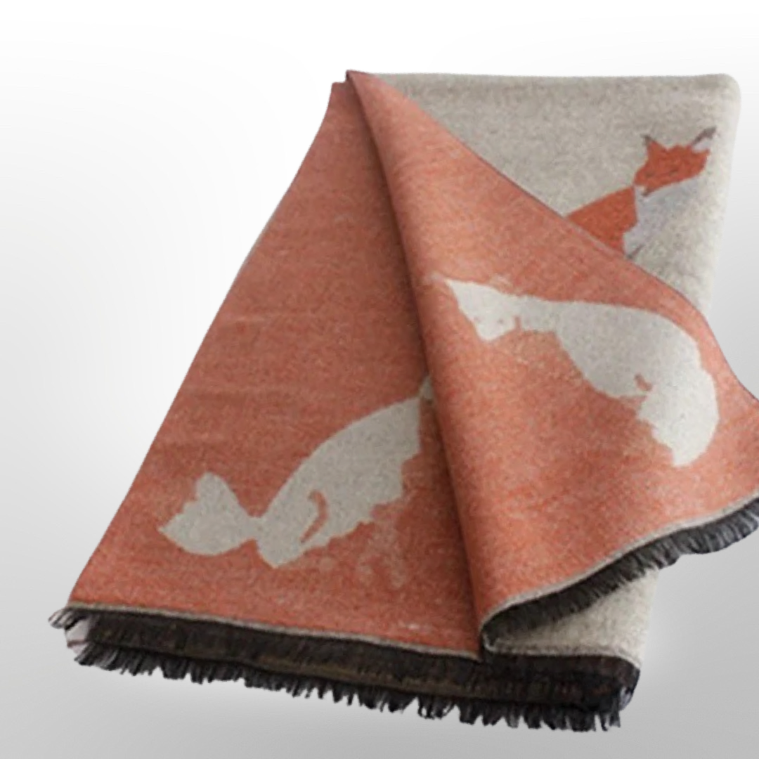 Tallyho Mr Fox Soft Winter Scarf Shawl: Beige/Cantaloupe