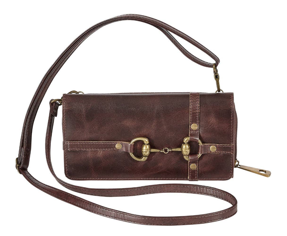 AWST Int'l Snaffle Bit Leather Cross Body Wallet: Brown / STD