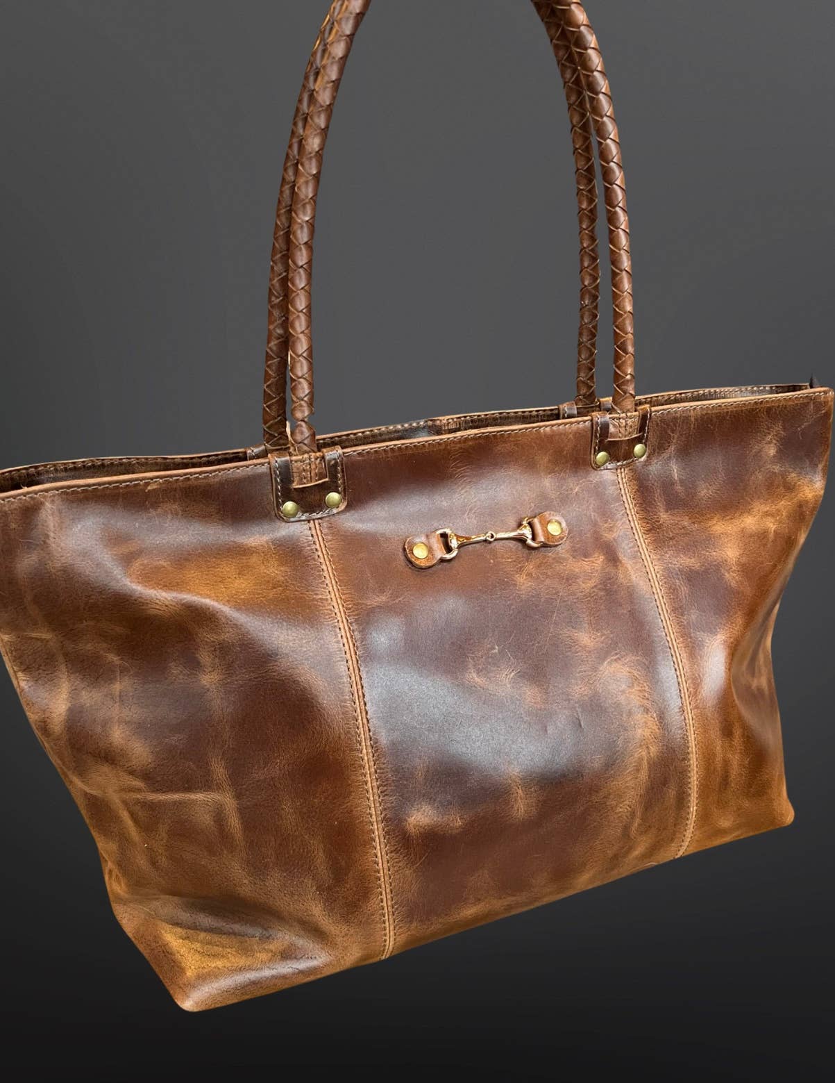Equestrian Snaffle Bit Oakbark Oily Leather Tote Bag Purse