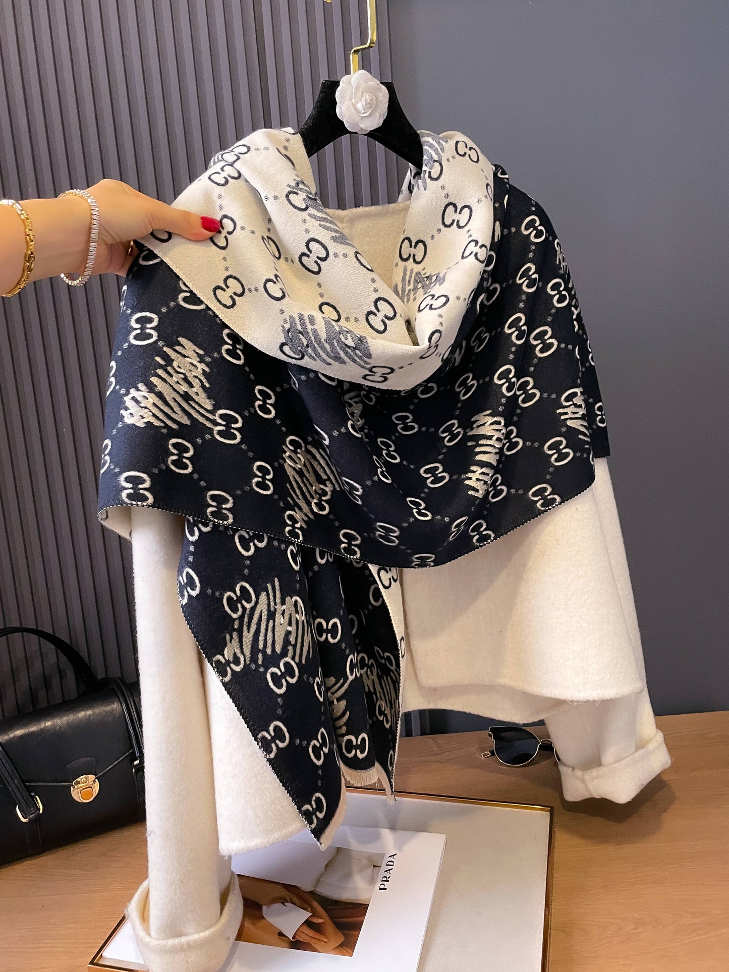 Black / White Scribbles Reversible Wrap