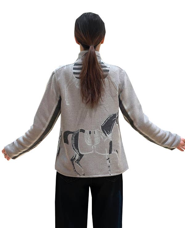 Tan / Gray Trotter Reversible Zipper Sweater: M