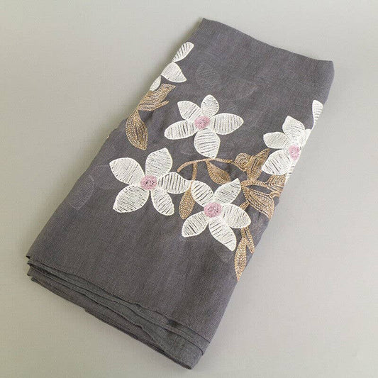 Gray Lily Embroidered Cotton Scarf
