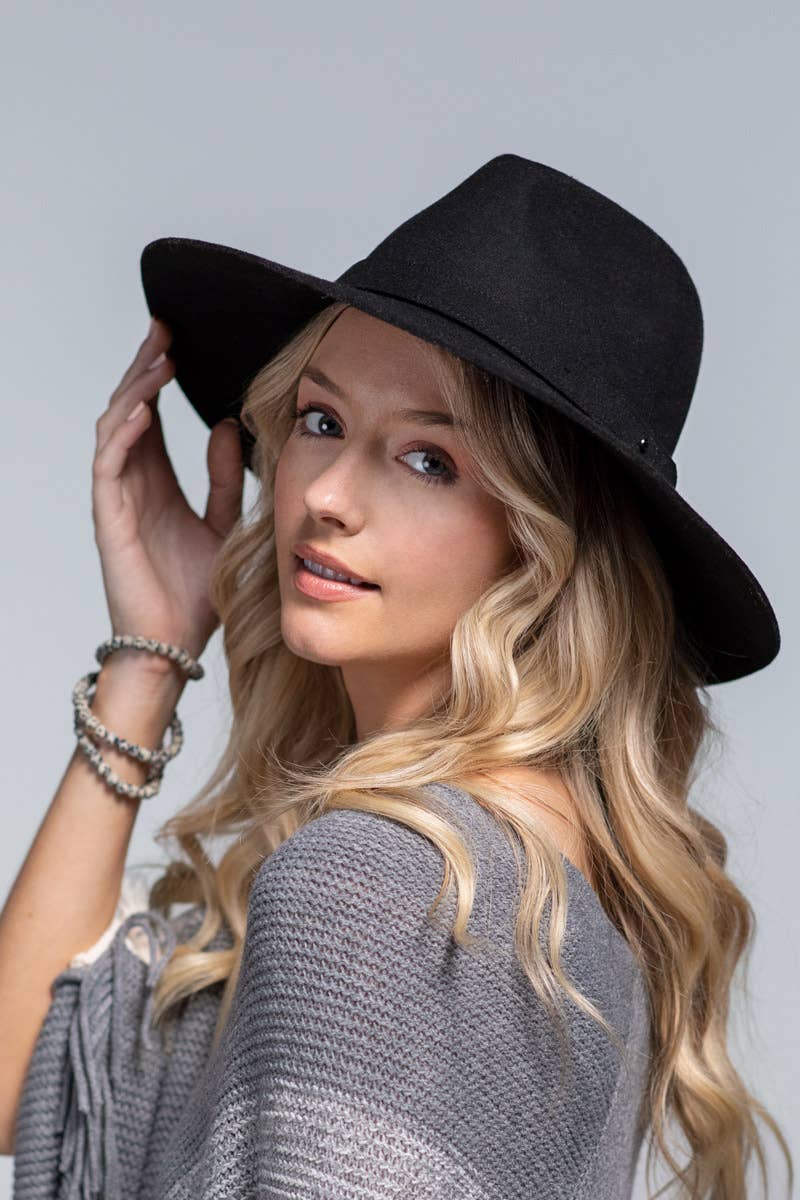 100% Wool Simplistic Panama Hat: Black / OS