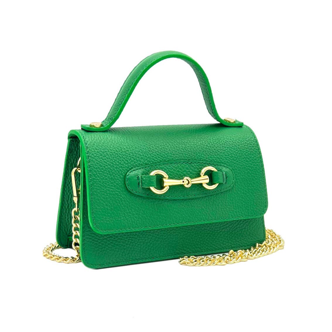 Genuine Leather Horse Bit Handbag with Chain. Made in Italy ~ Green