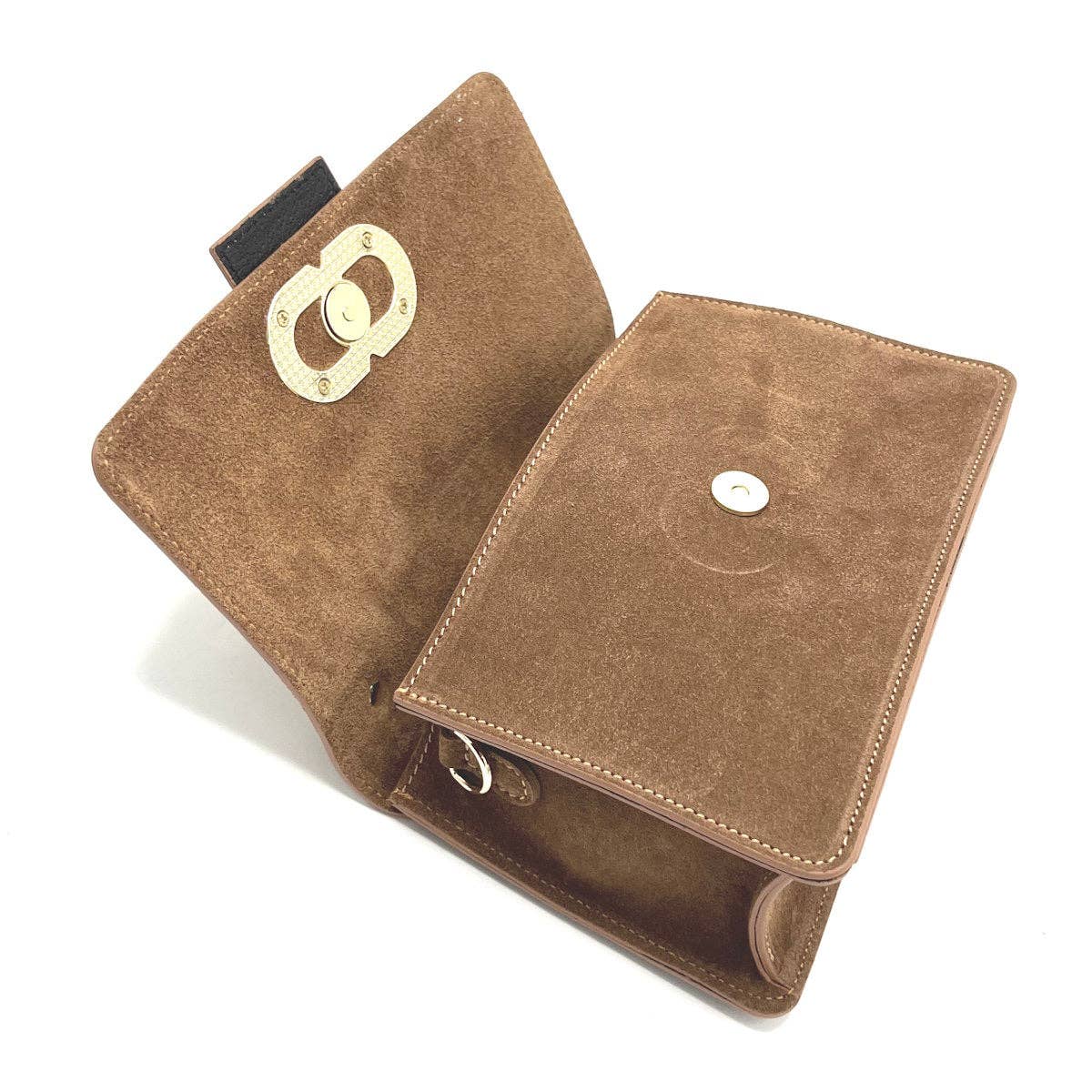 Suede leather clutch bag with chain, Made in Italy, art. 112633: Camel