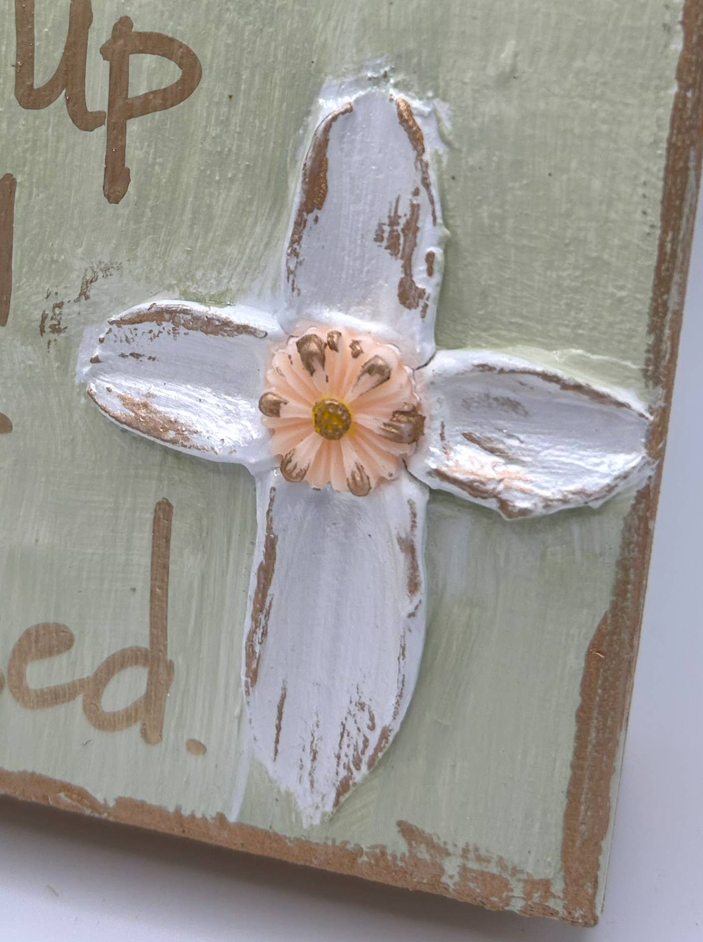 Mother's day gift block |  Cross  Crown  Heart  Love: Cross "Her children call..."