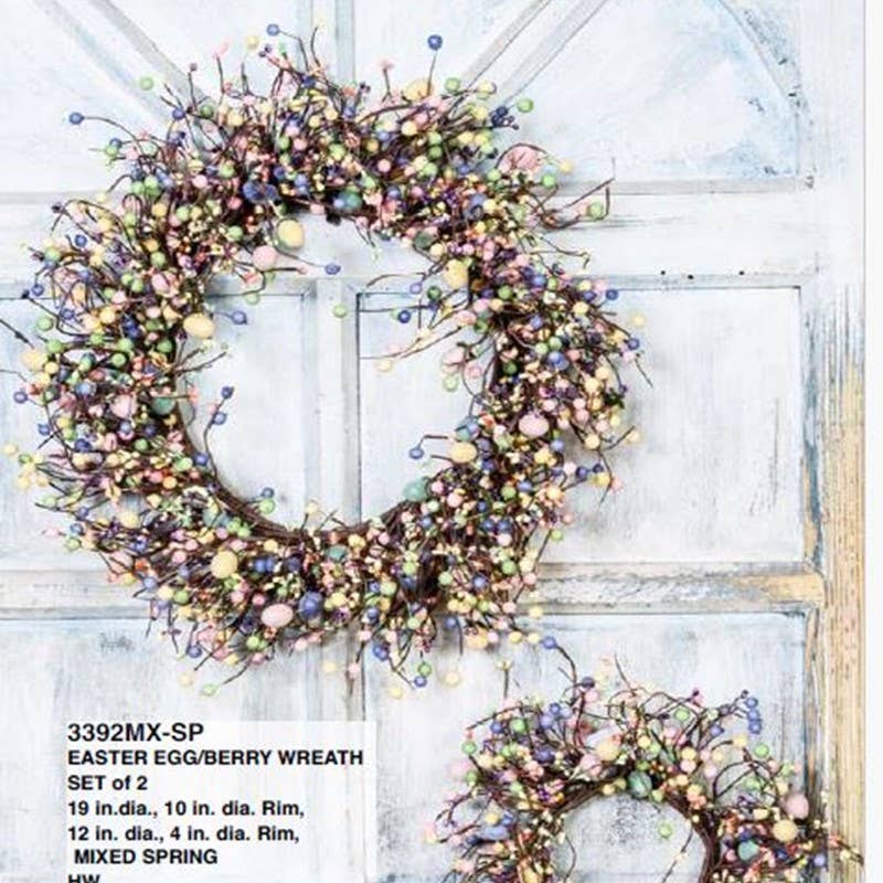 Easter Egg/Berry Wreath Set, Set Of 2, 19In Dia (10In Rim)
