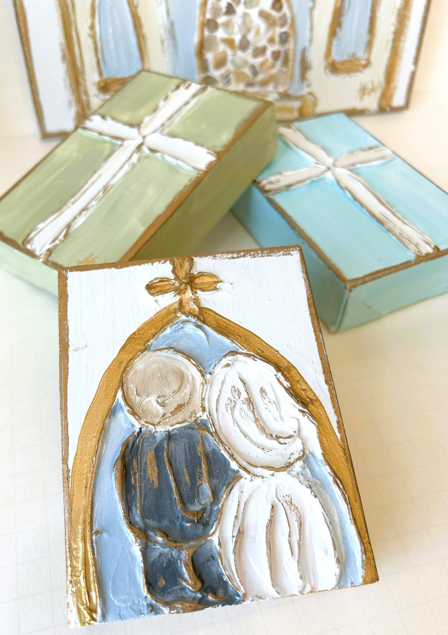 At the Church Door - Bride and Groom Wedding textured block