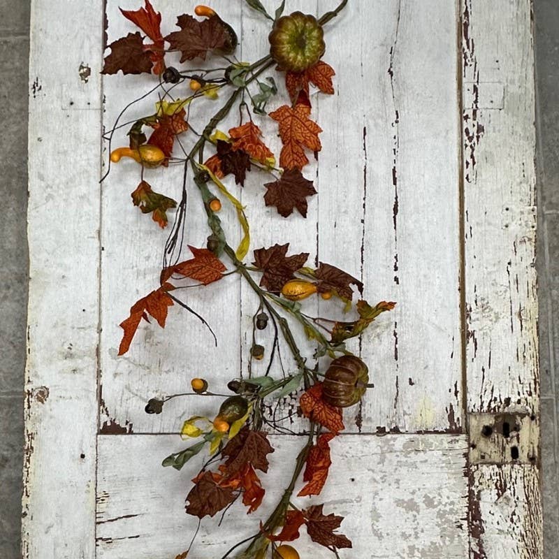 GOURD, PINE CONE AND ACORN GARLAND WITH LEAVES, 57 IN.