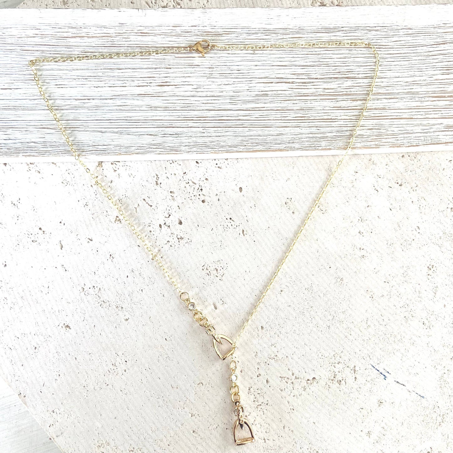 Equestrian Jewelry Y style Horse Bit Stirrup Necklace ~ Gold