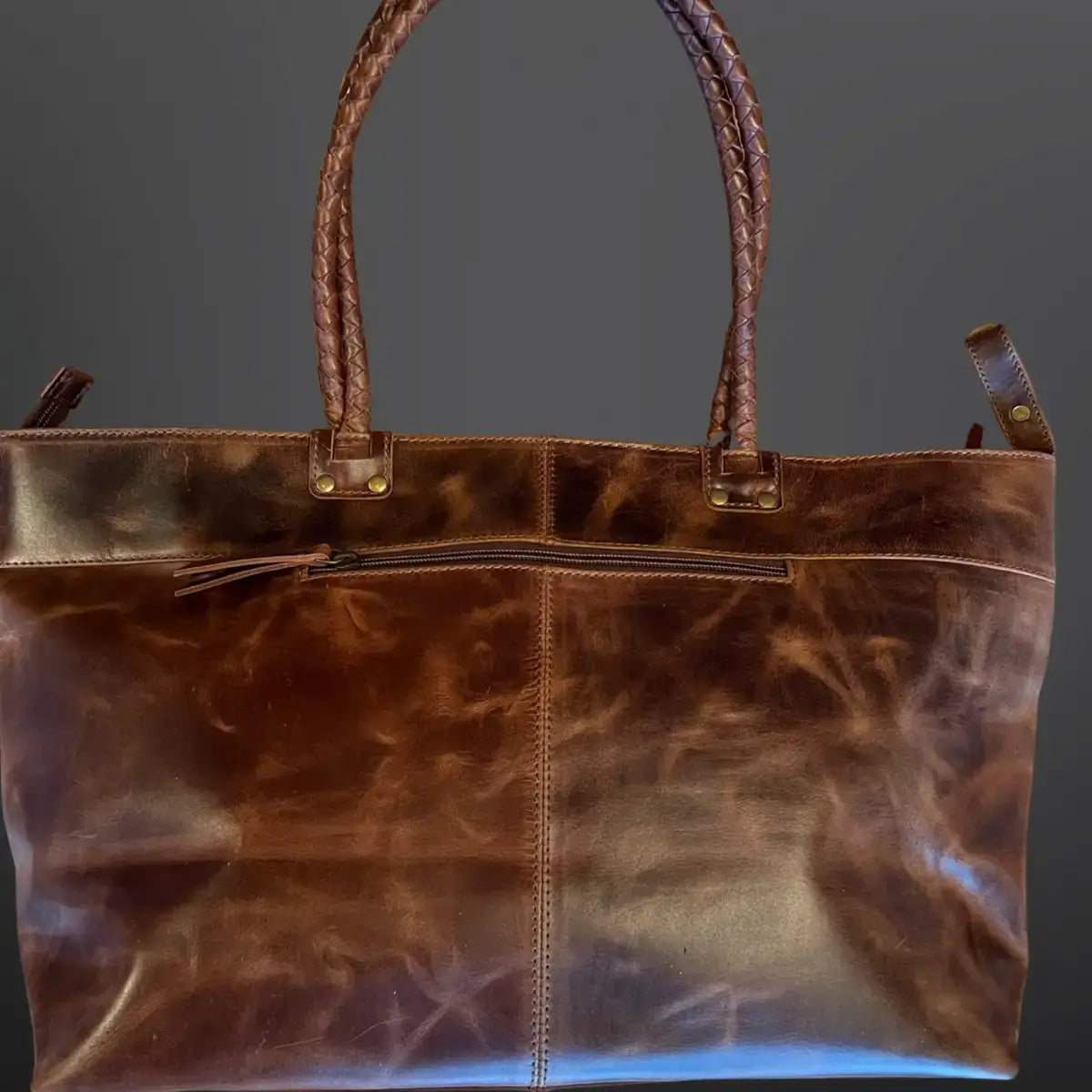 Equestrian Snaffle Bit Newmarket Leather Tote Bag Purse: Distressed Oakbark