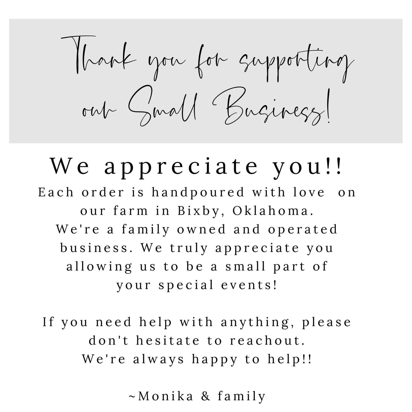 Thank you Gift Candle / Eucalyptus & Tea Scent: Regular 8 oz candle / Eucalyptus & Tea