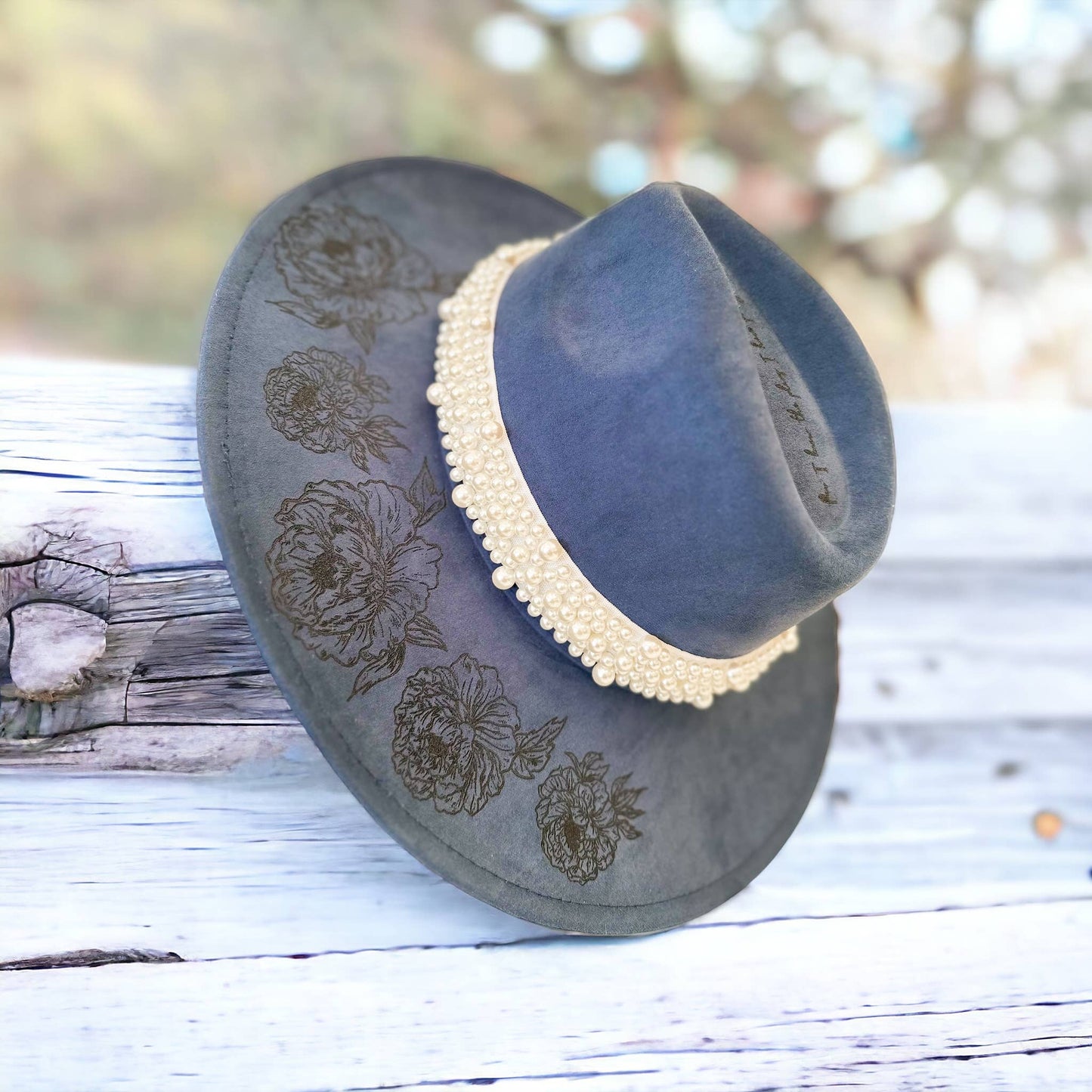 Western Hat Burned Hat For I know The Plans Florals Cross: Navy / Vegan Suede Rancher