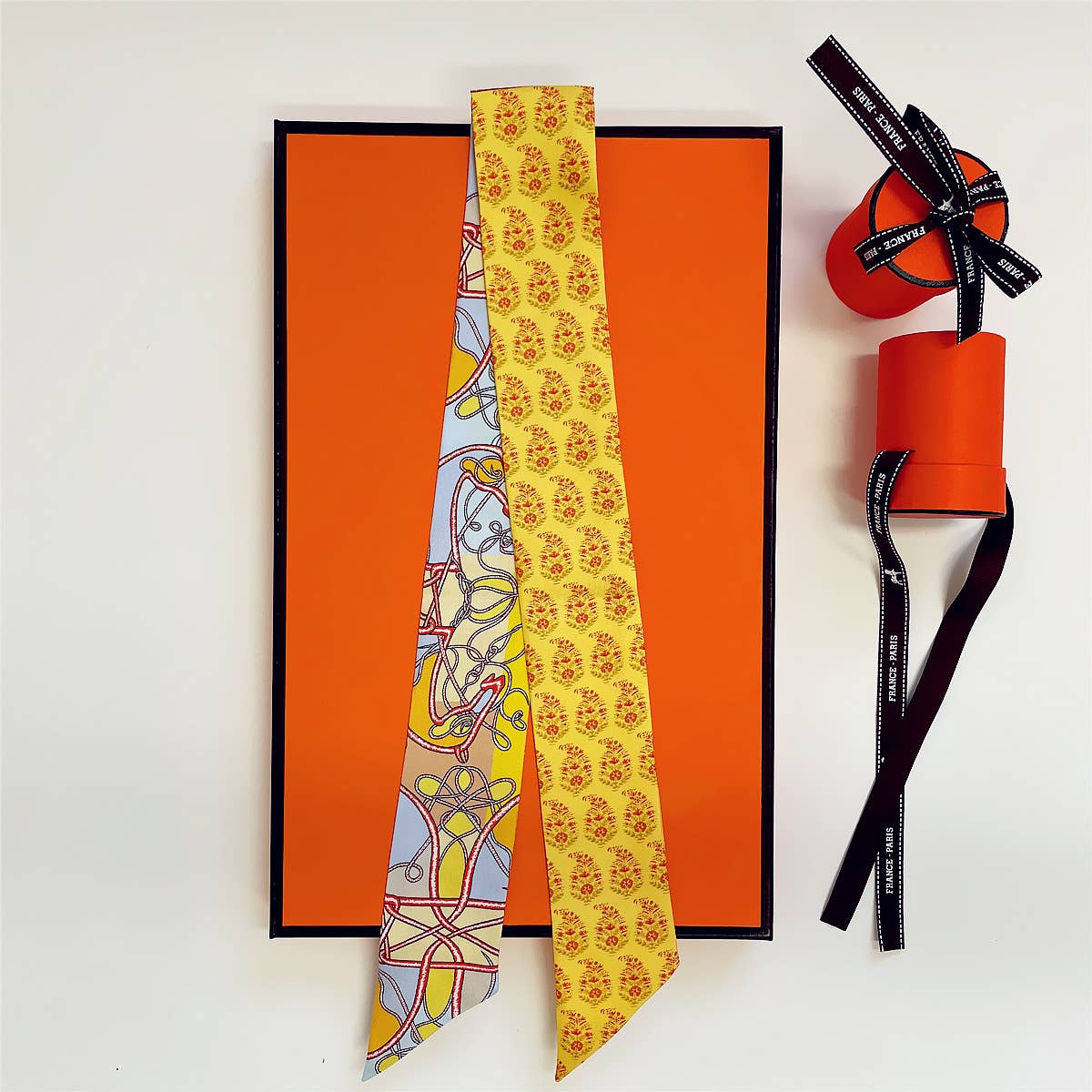 Swirly Ribbon  Scarf and Box: Yellow
