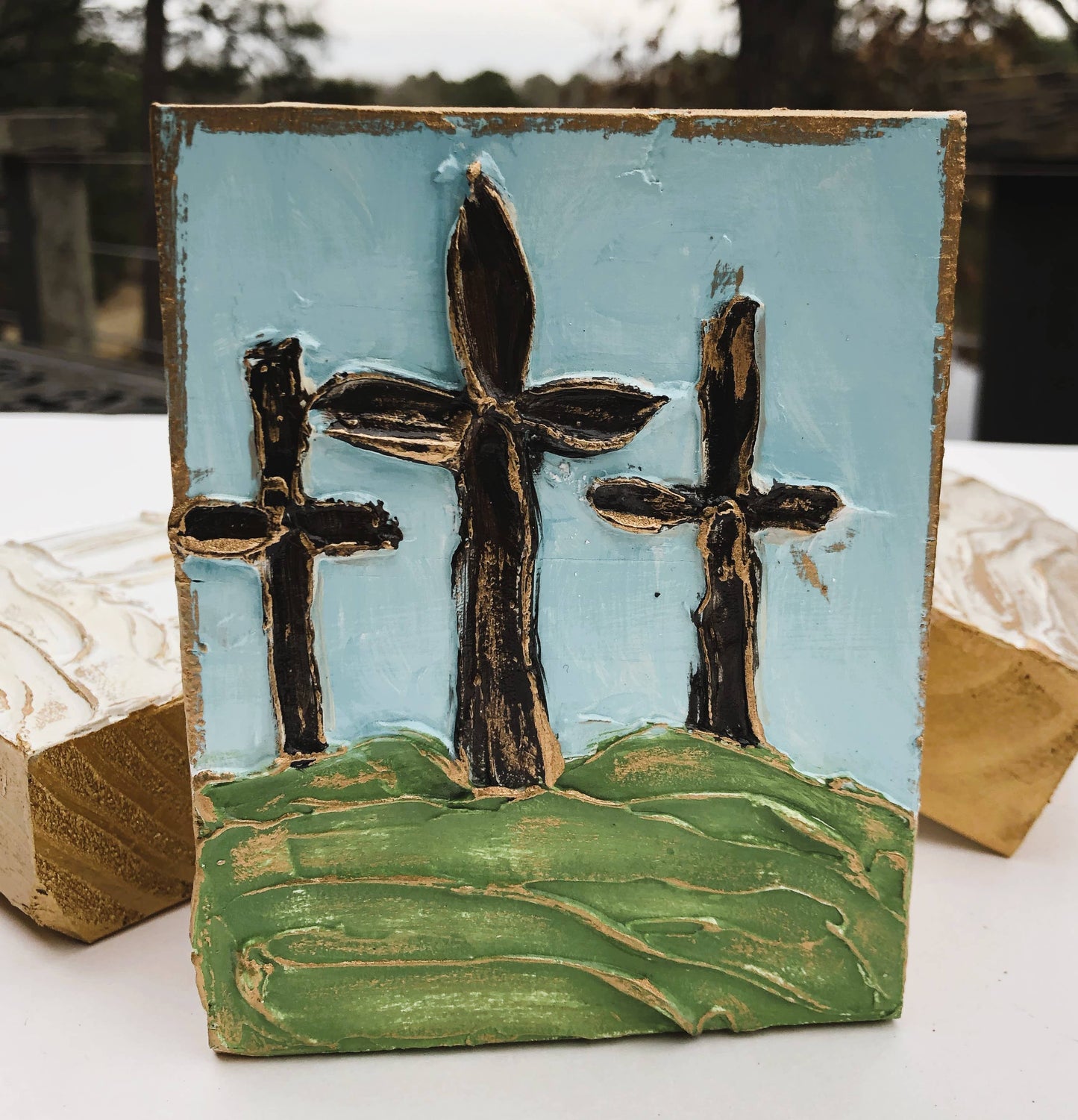 4x6 Easter "On Calvary" hand painted textured wood block