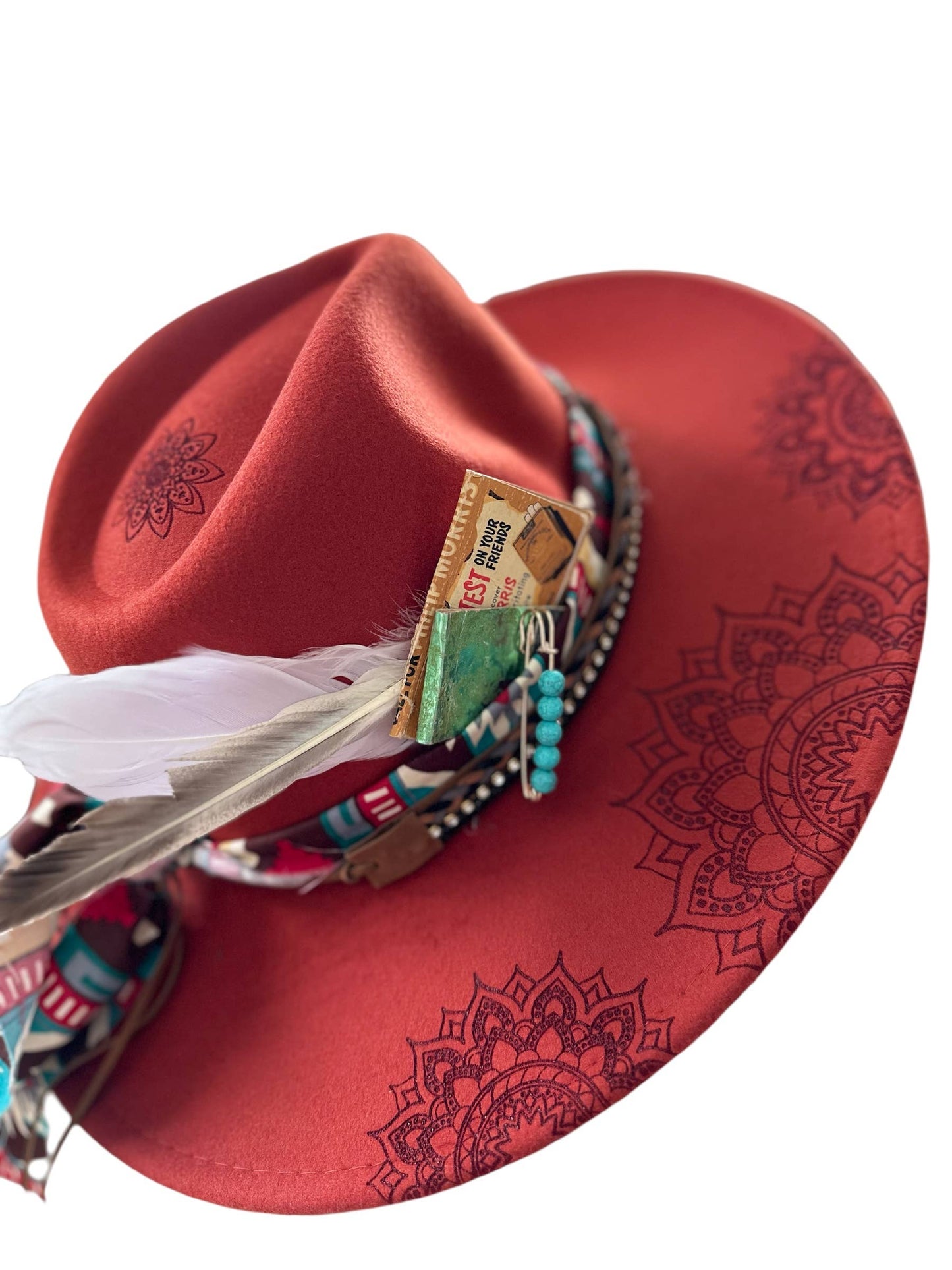 Mandala Burned Hat Western Rancher Hat: Red / Cotton Poly Rancher