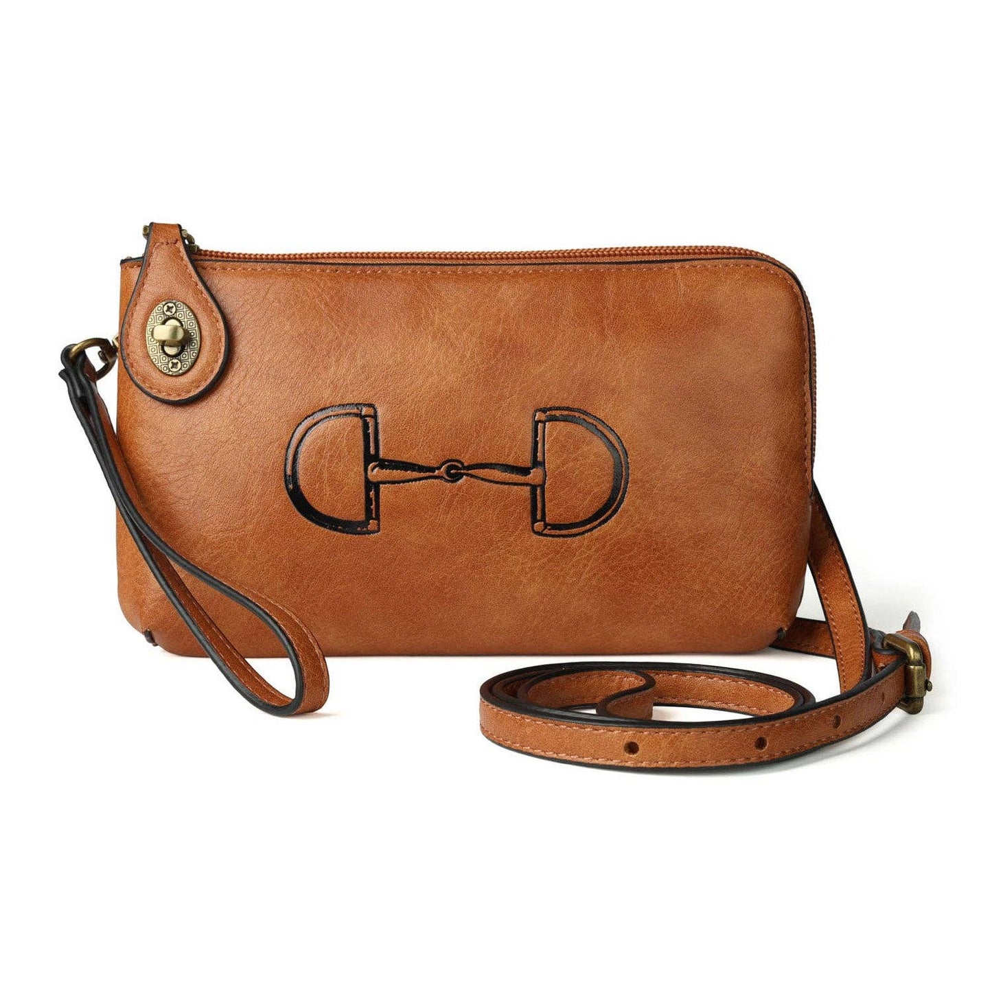 AWST Int'l Lila Vintage Snaffle Bit Clutch Crossbody Bag: Brown