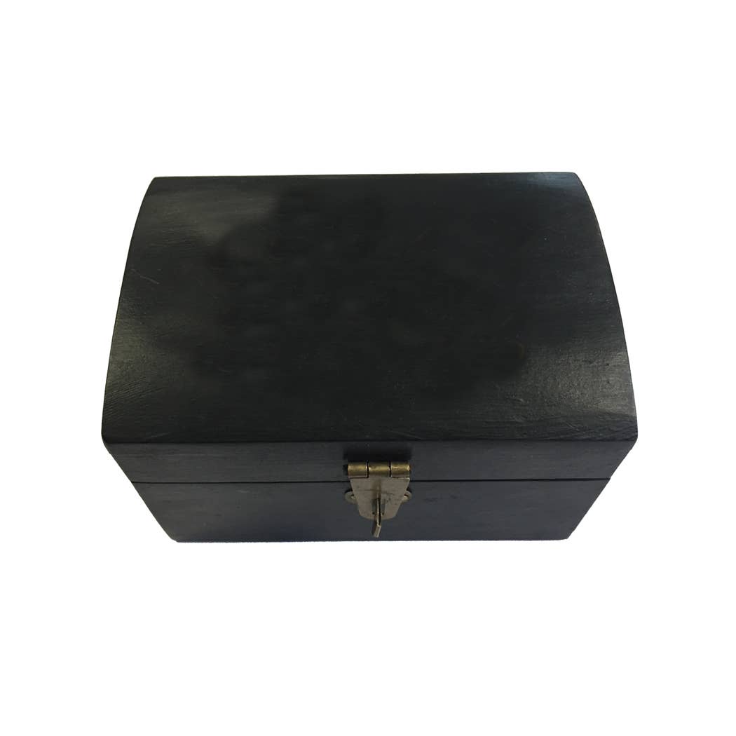 4-3/4" Black Gloss Antiqued Wood Trunk Trinket Box