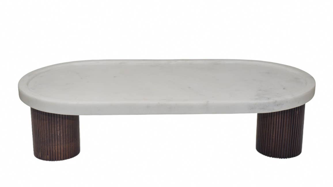 18X9" SERVING DISH PLATTER OVAL WHITE MARBLE WITH LEGS