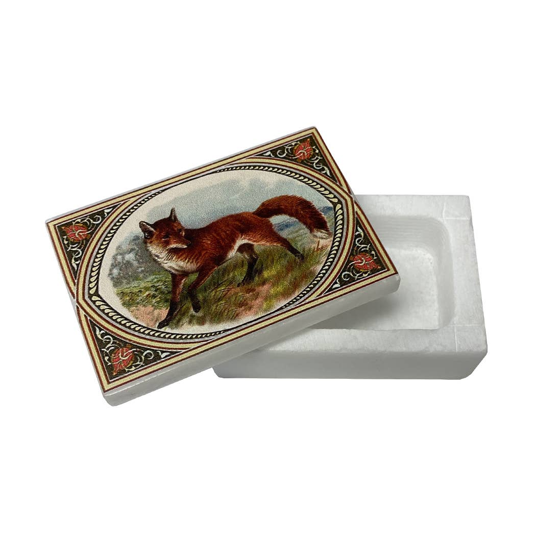 Red Fox Printed Soapstone Box with Lift-Off Lid
