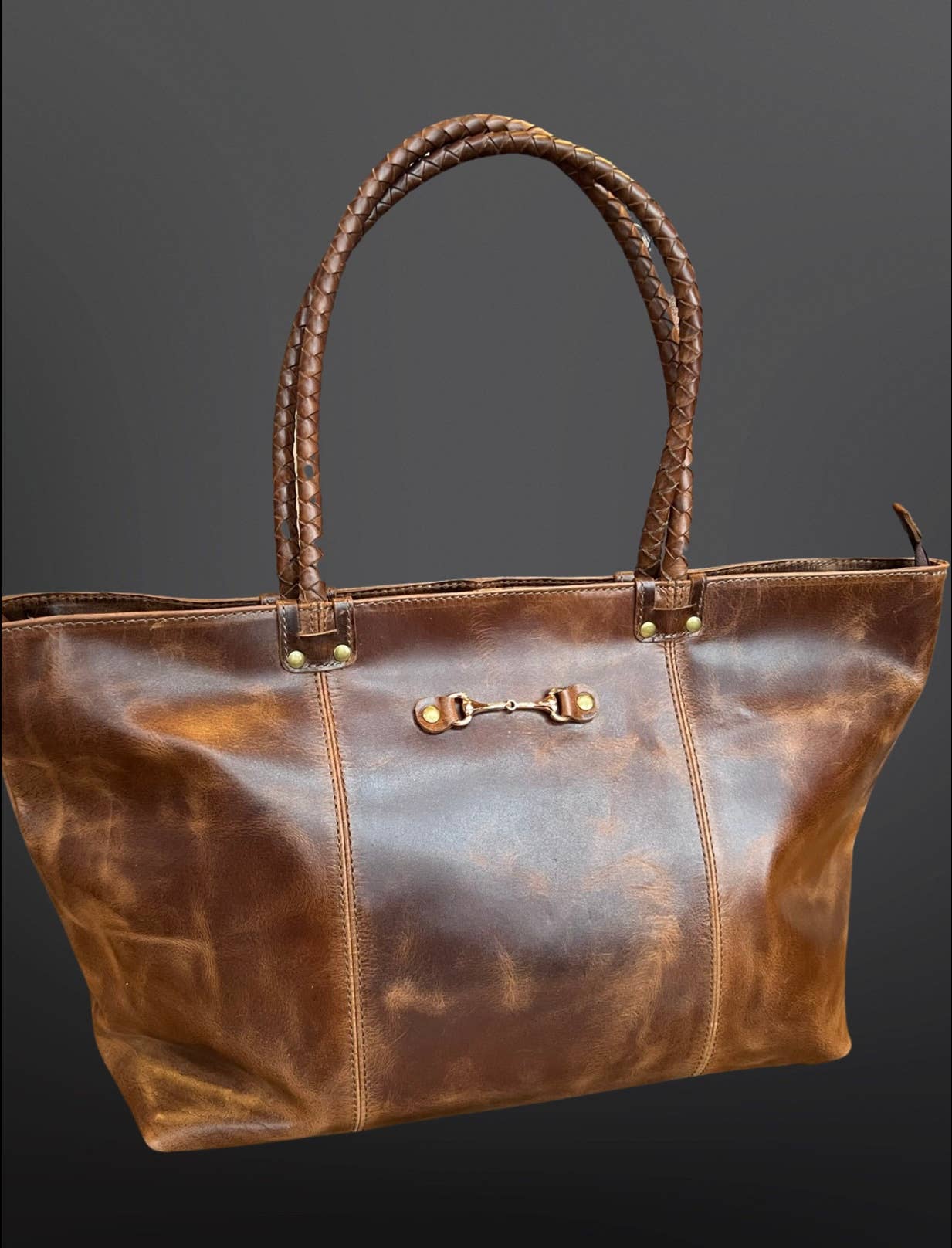 Equestrian Snaffle Bit Oakbark Oily Leather Tote Bag Purse