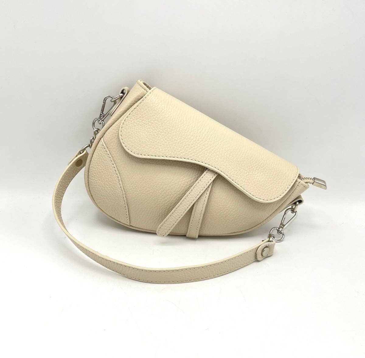 English Saddle Genuine Leather Shoulder Bag, Made in Italy ~ Taupe