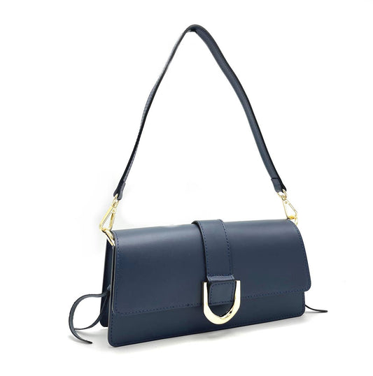Genuine Leather Shoulder Bag, Made in Italy ~ Dark Blue