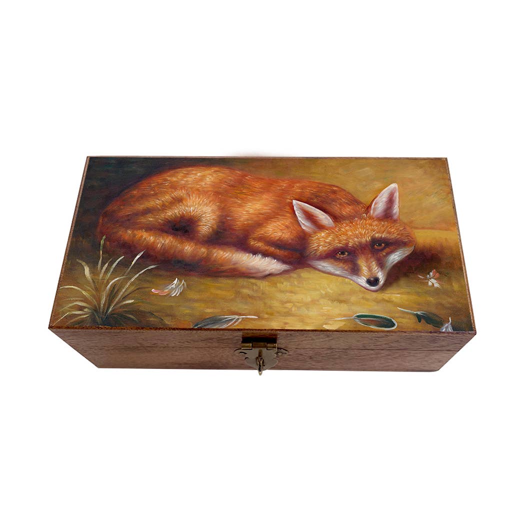 Fox's Meal Painting Reproduction Solid Wood Trinket Boxes: Wood and Glass