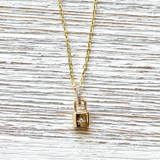 Lock necklace dainty jewelry crystal gold necklace