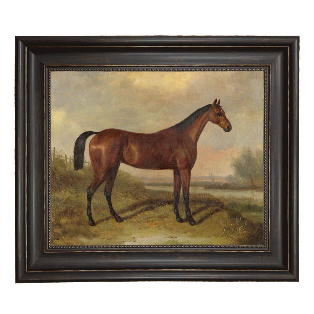 Hunter in a Landscape Vintage Painting Print on Canvas: Gold Florentine Leaf / 8" x 10"