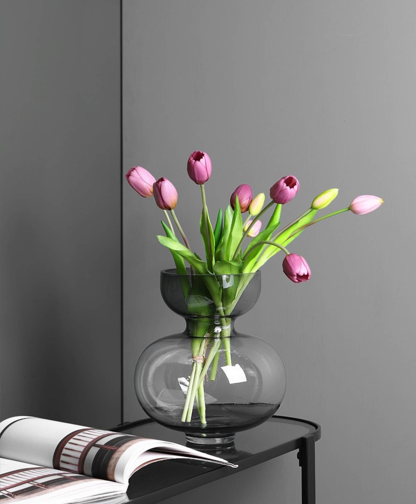 16" Real Touch Tulip-3 flowers 2 buds: Soft Pink