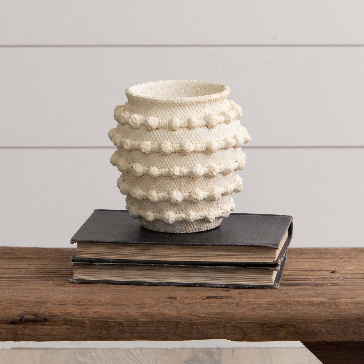 Ivory Textured Knot Cement Vase - Small