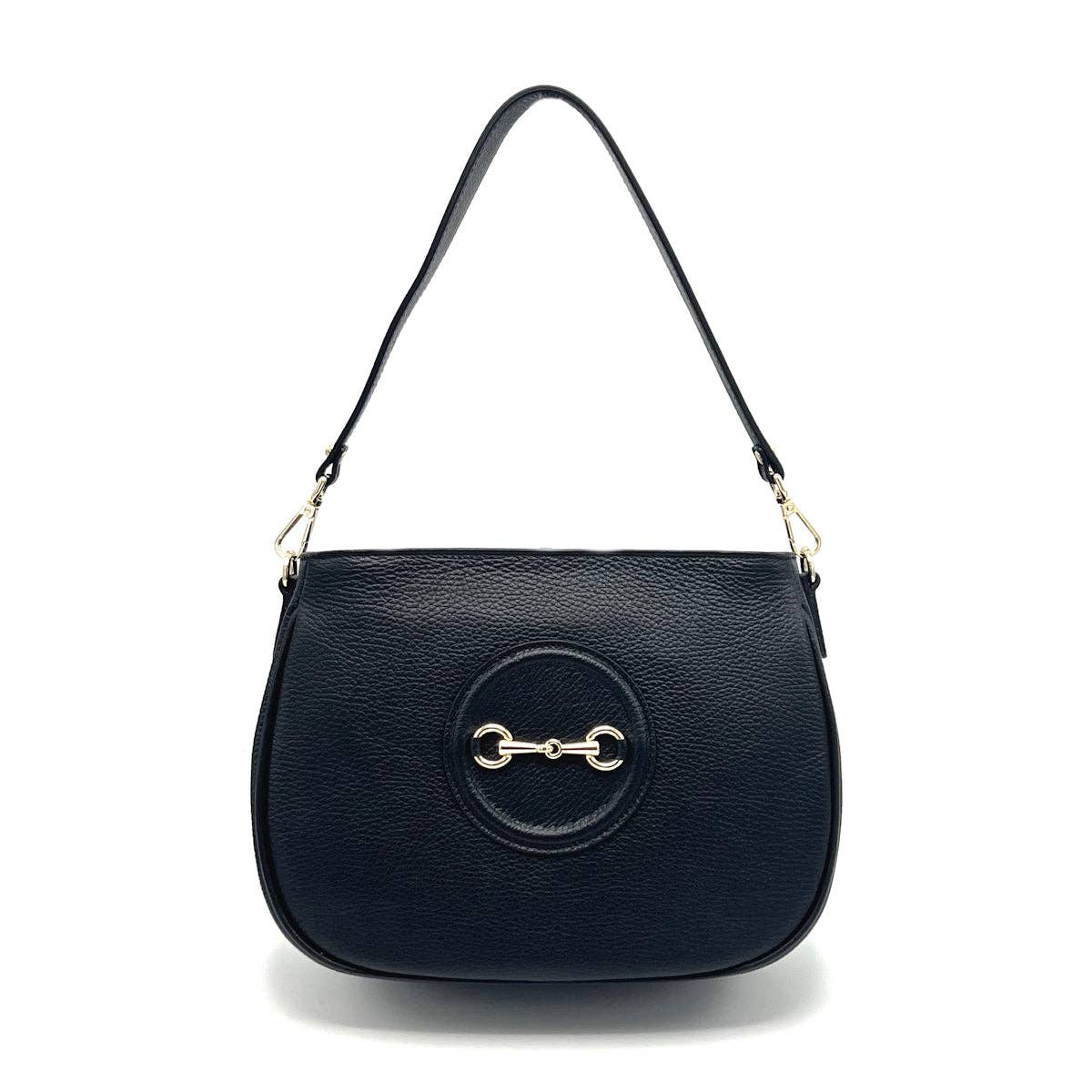 Genuine leather shoulder bag, Made in Italy, art. 112627: Black