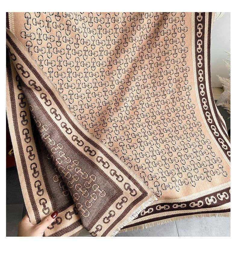 AWST Int'l Snaffle Bit Acrylic Cashmere Scarf: Brown