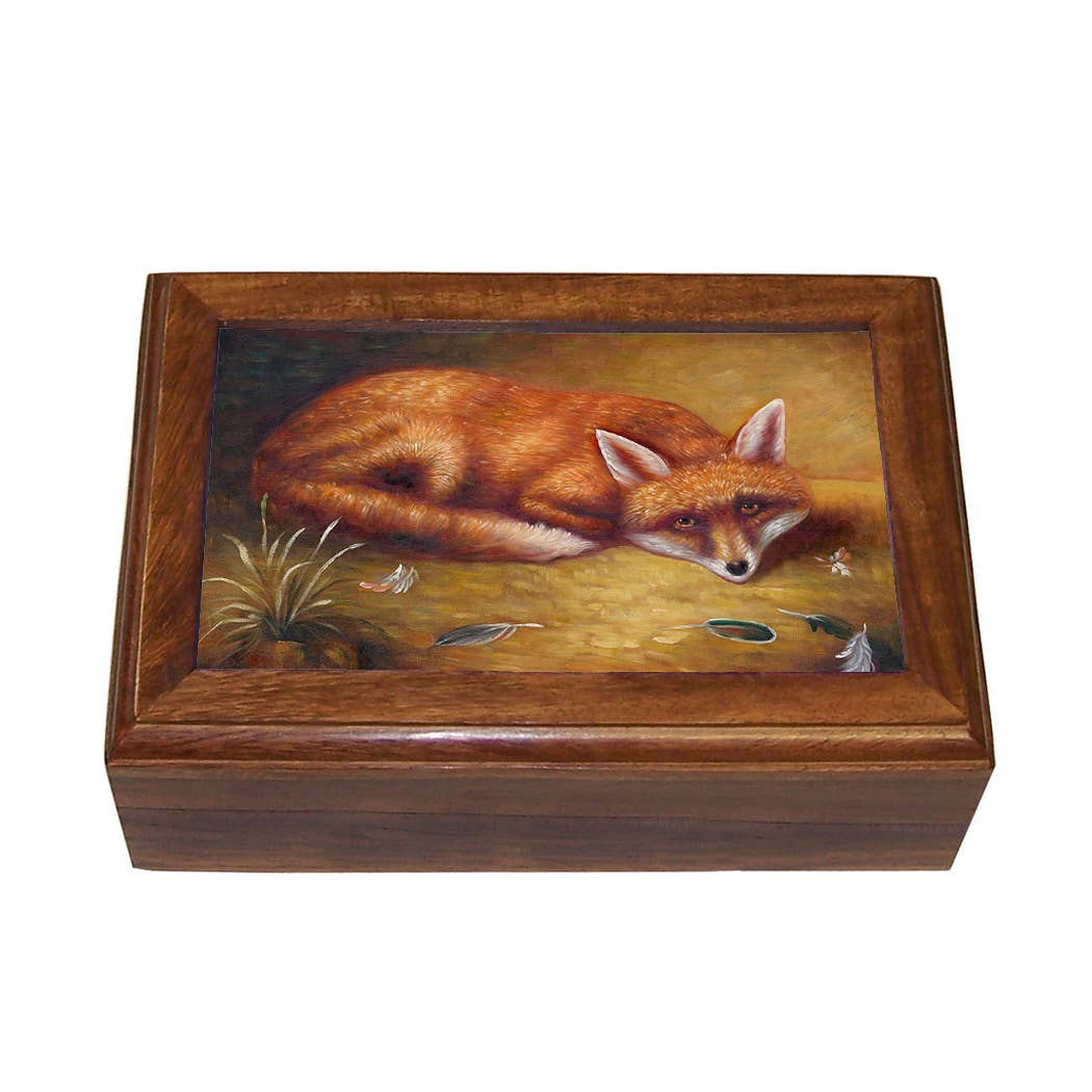 Fox's Meal Painting Reproduction Solid Wood Trinket Boxes: Wood and Glass